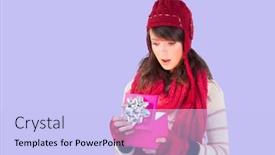  Presentation with gift - Presentation design featuring caucasian-woman-opening-gift-box background and a light blue colored foreground
