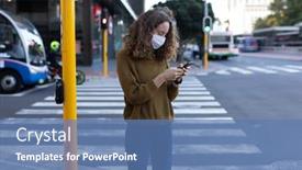  Presentation with pedestrian crossing - PPT theme having caucasian-woman-out background and a teal colored foreground