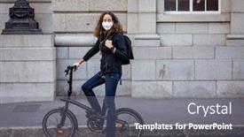  Presentation with pollution - PPT layouts having caucasian-woman-out background and a gray colored foreground