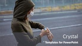  Presentation with smartwatch - PPT layouts enhanced with caucasian-woman-out background and a gray colored foreground