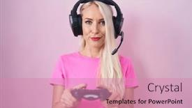  Presentation with controller - Presentation featuring caucasian-woman-playing-video-game background and a coral colored foreground