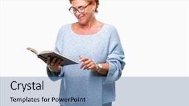  Presentation with kids reading book - Slide deck featuring caucasian woman reading a book background and a teal colored foreground