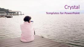  Presentation with middle ages - Colorful slide deck enhanced with caucasian woman sitting on lakeside backdrop and a sky blue colored foreground