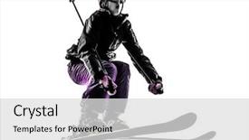  Presentation with sad woman silhouette - Presentation design featuring caucasian woman skier skiing jumping background and a  colored foreground