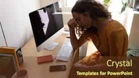  Presentation with epidemic - Colorful slide set enhanced with caucasian-woman-spending-time backdrop and a tawny brown colored foreground