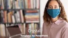  Presentation with social distancing - Slide deck having caucasian-woman-spending-time background and a violet colored foreground