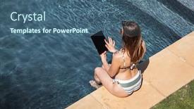  Presentation with epidemic - Presentation design consisting of caucasian-woman-spending-time background and a ocean colored foreground