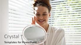  Presentation with social distancing - Colorful presentation theme enhanced with caucasian-woman-spending-time backdrop and a light gray colored foreground