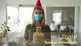  Presentation with social distancing - PPT theme having caucasian-woman-spending-time background and a tawny brown colored foreground