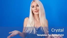  Presentation with blue - PPT theme having caucasian-woman-standing-over-blue background and a ocean colored foreground