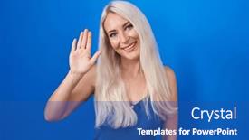  Presentation with saying - Presentation theme enhanced with caucasian-woman-standing-over-blue background and a ocean colored foreground
