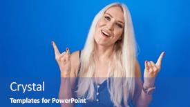  Presentation with rock star - Slide set featuring caucasian-woman-standing-over-blue background and a ocean colored foreground