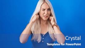  Presentation with blue music - Theme having caucasian-woman-standing-over-blue and a  colored foreground