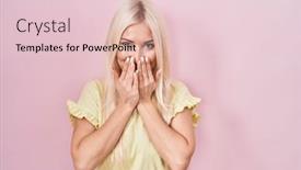  Presentation with pink - Presentation theme with caucasian-woman-standing-over-pink background and a  colored foreground