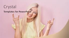  Presentation with rock star - Presentation theme with caucasian-woman-standing-over-pink background and a lemonade colored foreground