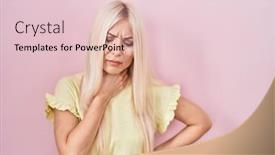  Presentation with sore throat - Slide set having caucasian-woman-standing-over-pink background and a lemonade colored foreground