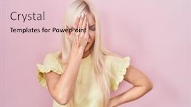  Presentation with face pain - Presentation design enhanced with caucasian-woman-standing-over-pink background and a lemonade colored foreground