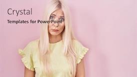  Presentation with woman crying - PPT theme consisting of caucasian-woman-standing-over-pink background and a lemonade colored foreground