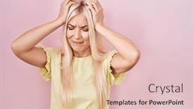  Presentation with migraine - PPT theme enhanced with caucasian-woman-standing-over-pink background and a  colored foreground