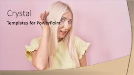  Presentation with hearing - Theme consisting of caucasian-woman-standing-over-pink background and a lemonade colored foreground