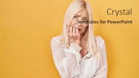  Presentation with anxiety - Theme featuring caucasian-woman-standing-over-yellow background and a yellow colored foreground