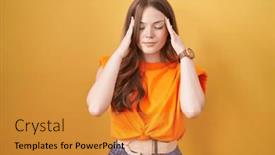  Presentation with migraine - Slides consisting of caucasian-woman-standing-over-yellow background and a gold colored foreground