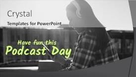  Presentation with broadcasting media - Presentation theme enhanced with caucasian-woman-using-mobile-phone background and a light gray colored foreground