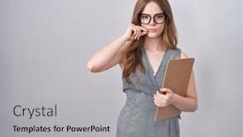  Presentation with lips mouth - Slide set consisting of caucasian-woman-wearing-glasses background and a light gray colored foreground