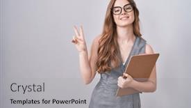  Presentation with glasses - Theme featuring caucasian-woman-wearing-glasses background and a light gray colored foreground