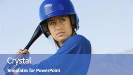  Presentation with sports softball - Slide deck enhanced with caucasian woman with a softball background and a teal colored foreground