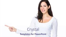  Presentation with finger point - Presentation theme consisting of caucasian-woman-with-finger-point background and a sky blue colored foreground
