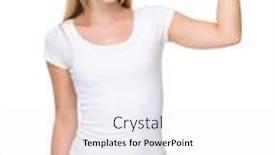  Presentation with finger point - Amazing presentation theme having caucasian woman with finger point up backdrop and a white colored foreground