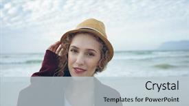  Presentation with close up of young girls - Beautiful PPT theme featuring caucasian woman with hat standing backdrop and a lemonade colored foreground