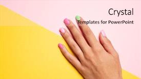  Presentation with pink green - Colorful slide deck enhanced with caucasian woman with her fingernails backdrop and a pink colored foreground