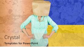  Presentation with paper bag - Slide set having caucasian-woman-with-paper-bag background and a coral colored foreground
