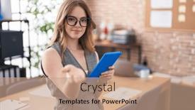  Presentation with acceptance - Presentation theme enhanced with caucasian-woman-working background and a coral colored foreground