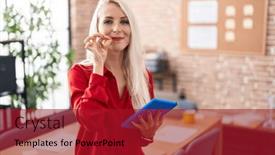  Presentation with lips mouth - Slides having caucasian-woman-working background and a crimson colored foreground