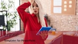  Presentation with memory - Presentation theme enhanced with caucasian-woman-working background and a crimson colored foreground