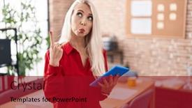  Presentation with direction - PPT theme with caucasian-woman-working background and a  colored foreground