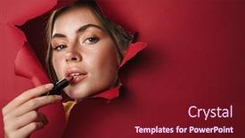  Presentation with lipstick - Beautiful slides featuring caucasian-young-beautiful-brunette-woman backdrop and a tawny brown colored foreground