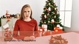  Presentation with christmas tree - PPT layouts having caucasian-young-blonde-woman-sitting background and a red colored foreground