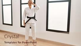  Presentation with kimono - Presentation theme enhanced with caucasian-young-blonde-woman-wearing background and a soft green colored foreground