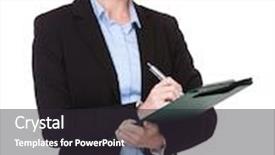  Presentation with note - Amazing slide deck having caucasian-young-businesswoman-take-note backdrop and a  colored foreground