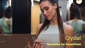  Presentation with wireless communication - Presentation theme featuring caucasian-young-businesswoman-using-smart background and a tawny brown colored foreground