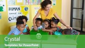  Presentation with elementary school african american female - Presentation theme with caucasian-young-female-teacher background and a shamrock green colored foreground