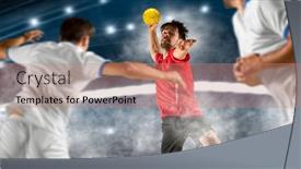  Presentation with dynamic - PPT layouts with caucasian-young-handball-player background and a coral colored foreground