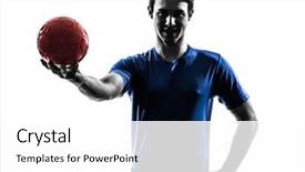  Presentation with one young man exercising handball - Colorful PPT theme enhanced with christmas candle lantern and xmas lights in front of wooden wall view with copy space for your text backdrop and a violet colored foreground