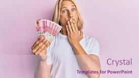  Presentation with woman covering man mouth hand - Slide set with caucasian-young-man-with-long background and a lemonade colored foreground