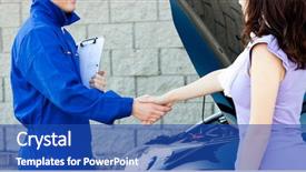  Presentation with female mechanic - Colorful presentation enhanced with caucasian young mechanic shaking hands backdrop and a cobalt blue colored foreground