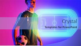  Presentation with blue neon - Theme consisting of caucasian-young-player-holding-ball background and a light blue colored foreground